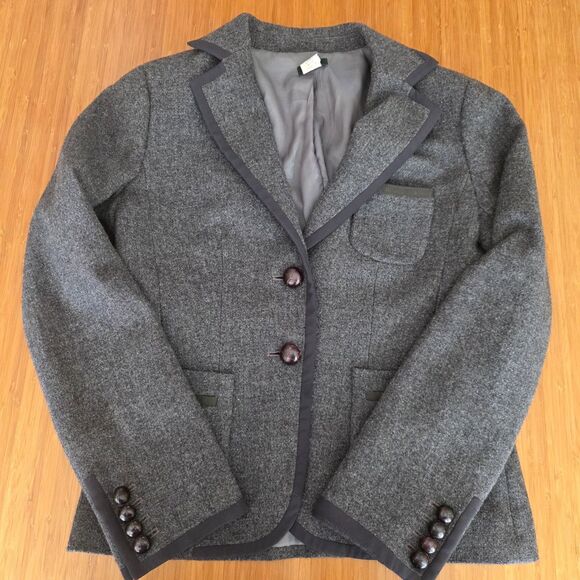 J. Crew Jackets & Blazers - J. Crew Wool Blazer Jacket Gray w/ Piping, Preppy Buttons Lined VTG Y2K sz. 8